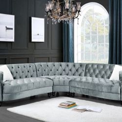 Grey Velvet Sectional Sofa 