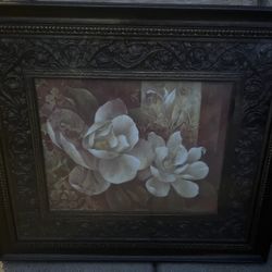 Vintage, abstract framed wall art featuring magnolias called Magnolia In Bloom