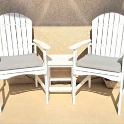 3 pc Front Porch White Wood Chairs and Table Set