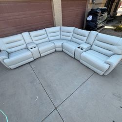 Aubrey 7-piece White Leather Reclining Sectional Couch Retails $3499