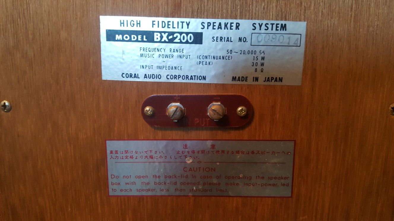 Vintage CORAL High Fidelity Speakers System BX-200 from Japan. for Sale in  Perris, CA - OfferUp