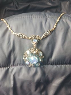 Gold-Tone Filigree Aurora Borealis Crystal Necklace