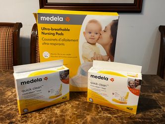 Medela Ultra-Breathable Nursing Pads & Medela Quick Clean Micro-Steam Bags, 2 Pack of 5 (10 Microsteam Bags Total), for Medela Teethers, Training Cups
