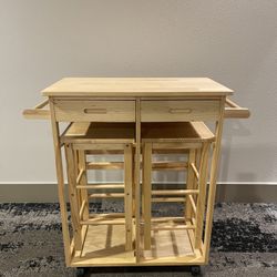 Kitchen Island Cart Foldable Table With Stools