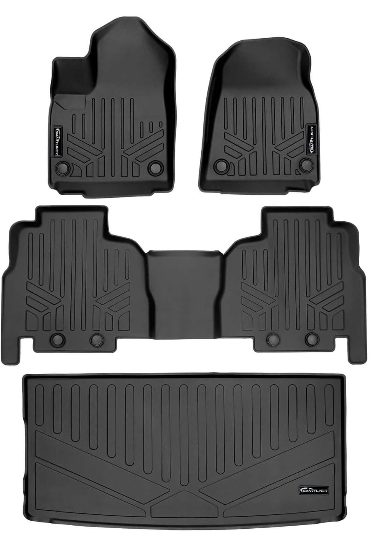 SMARTLINER Custom Fit Black 2 Row & Cargo Liner Behind The 3rd Row Floor Mat Liner Set Compatible with 2022-2023 Jeep Grand Wagoneer (8 Passenger Mode