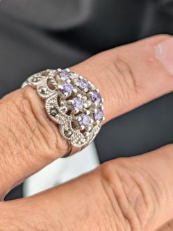 CLUSTER of Lavender CZ & Marcasite Sterling Silver 925