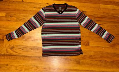 Striped Long Sleeve V-Neck Shirt Size S