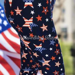NEW Womens American Flag Star Leggings Soft As Lularoe OS/TC