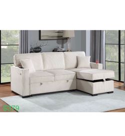 $380 . 2-P Convertible Sectional  Sleeper Sofa W/ Cupholder Sofa Storage & USB Ports  89”x 59”X36”H