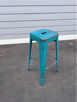 Steel Bar stool, Shop Stool, Turquoise vintage finish