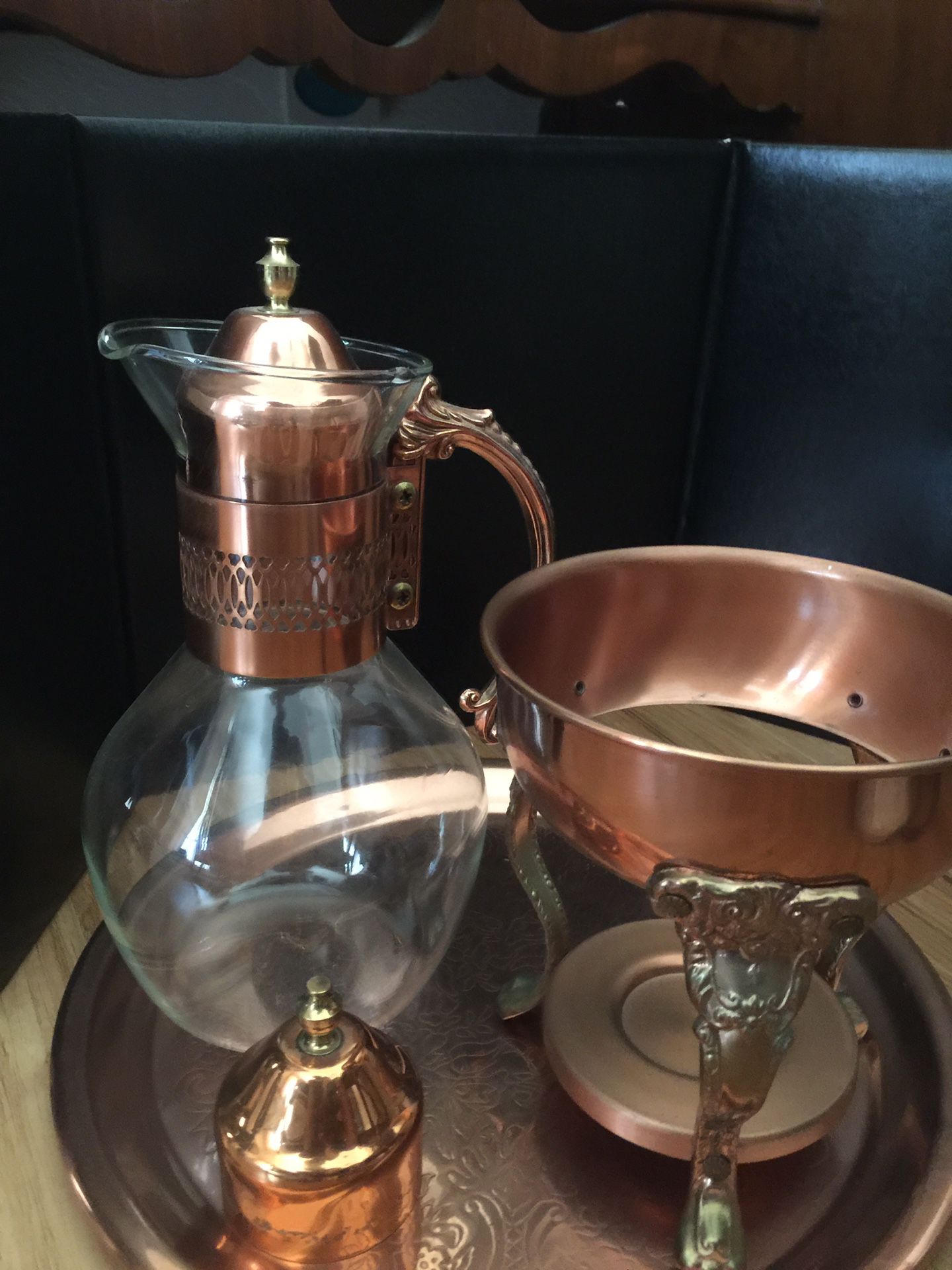 Vintage Copper and Glass-beverage Carafe