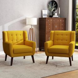  Set Of 2 Modern  Bright Yellow  Square Arm Armchair / Accent Chair [NEW] **Retails For $600+