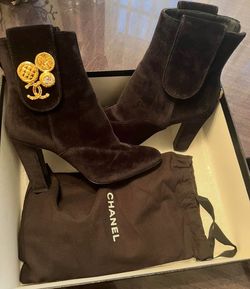 Chanel black velvet ankle boots