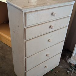 Vintage 5-Drawer Wooden Dresser Rustic Shabby Chic White Farmhouse Furniture