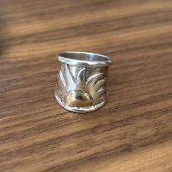 925 Sterling Silver Sun & Flame Ring W 14kt Gold Accent Size 5
