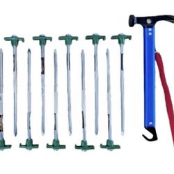 Camping Hammer with 10 Heavy Duty Steel Stake and 1Camping Tent Ropes