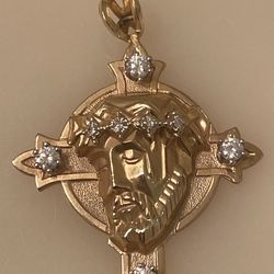 14kt Solid Gold & Diamond Jesus Pendant