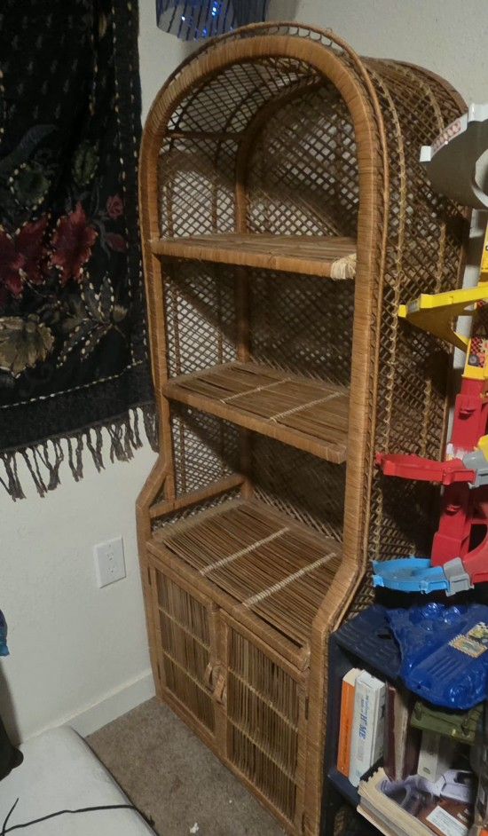 Moving Out Sale Vintage Wicker Shelf With Cabinets