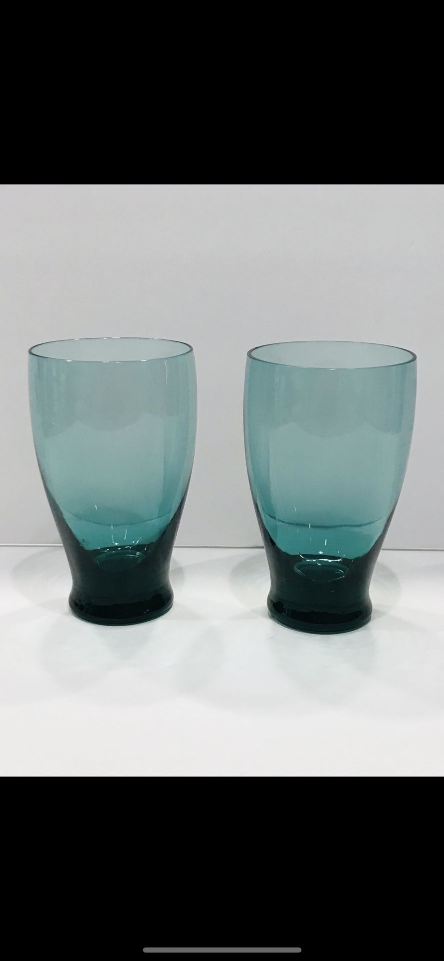 Vtg American Modern Seafoam by Morgantown Set of 2 Flat Iced Tea Glasses 5”.