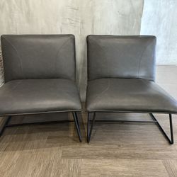 Two Dark Grey Leather Modern Accent Chairs