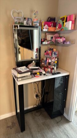 Black and White Vanity Desk with Mirror