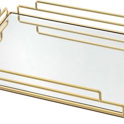 Mirror Tray Modern Style Gold Vanity Tray Perfume Tray for Bathroom Vanity Bedroom (Champagne Gold)