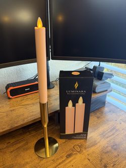 Luminara - Flameless Battery Operated Taper Candle - Mellow peach - Pack of 2-1x9.75 - LED Flickering Flame - Realistic Safe for Home Kids and Pets