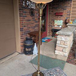 Antique Art Nouveau Brass Rib Swirl Lampshade Gorgeous Torchiere Brass Standing Floor Lamp