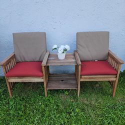 UNIQUE WOOD CHAIRS WITH ATTACHED TABLE
