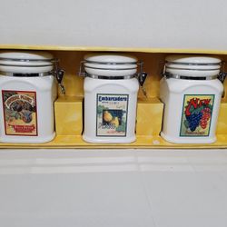 Set of 3 Ceramic Canisters w/Metal Locking Lids