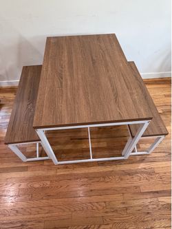 Modern 3-Piece Dining Table Set with 2 Benches – Space Saving