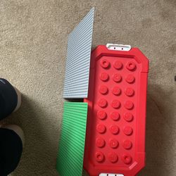 Red big tub of Legos comes with already built characters platforms are included to