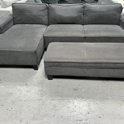 Fabric Sectional Couch With Storage Ottoman + FREE LOCAL DELIVERY 🚚 