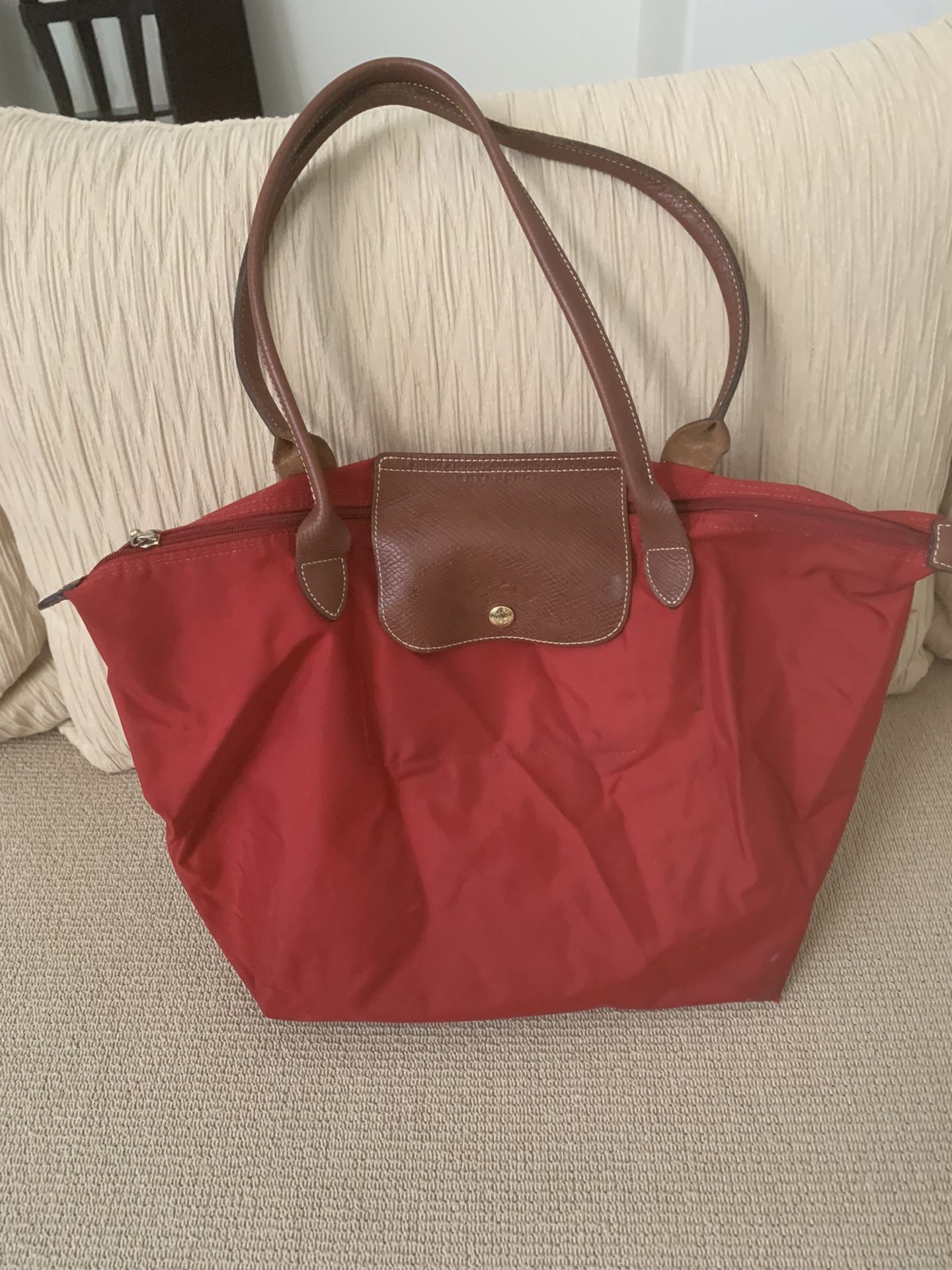 Longchamp Nylon Shoulder Red Tote