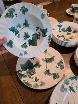 Mikasa Garden Chintz 35-Piece Dinnerware Set – Elegant Green Grapes & Leaves – Thanksgiving & Christmas