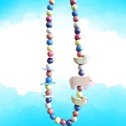 60" Colorful Wooden Beads/Animals/Rock Necklace