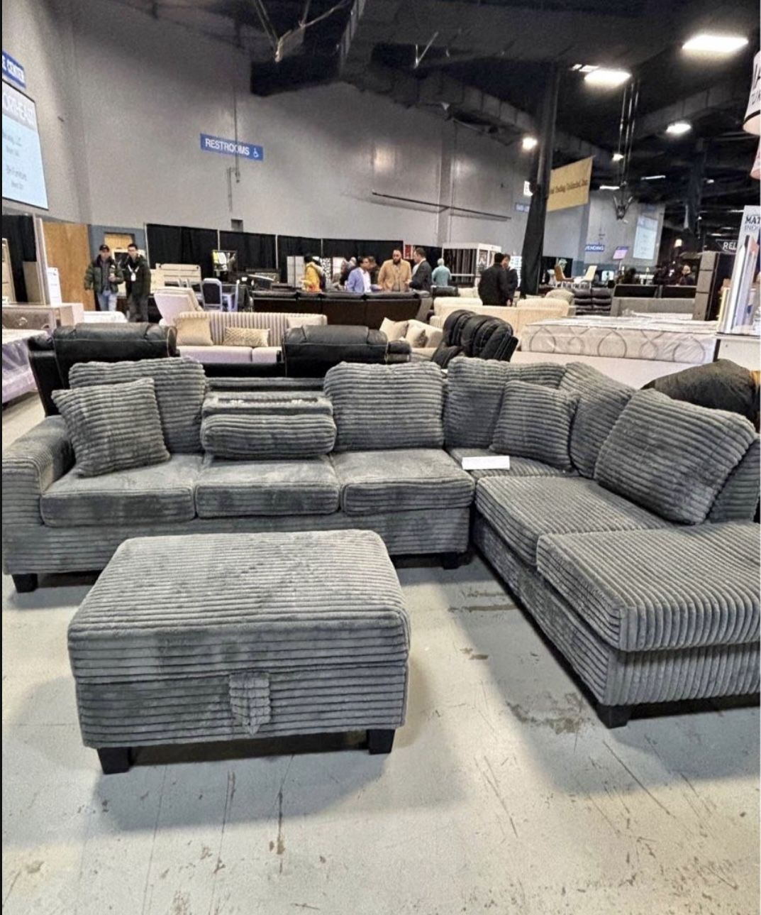Cozy Corduroy Sectional – now with a FREE Storage Ottoman!