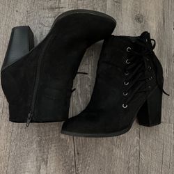 Black Suede Chunky Heeled Boots 
