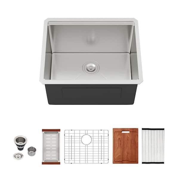 NEW Stainless Steel 24 in. x 18 in. x 13 in. Undermount Single Bowl 16 Gauge Stainless Steel Workstation Laundry/Utility Sink with Strainer