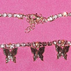 PINK GOLD BUTTERFLY CRYSTAL NECKLACE CHOKER