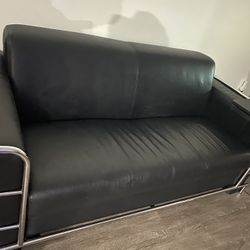  Heavy Black Leather Couch 