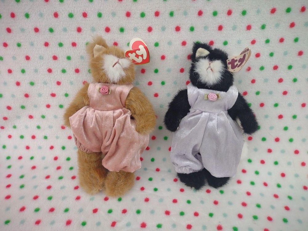 Pouncer Attic Treasures Vintage TY 1993 with Original Tags and Ty Purrcy Black White Cat Plush Animal