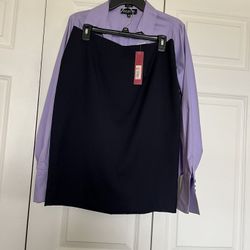 It’s A Beautiful Two Pieces skirt in size 10 the color is navy blue and the blouse in size 12. The color is light purple both for $25Total 