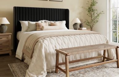 Velvet Upholstered Black Full Size Bed