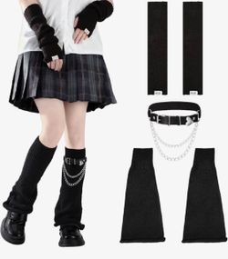 Women's Black Leg Warmers, Arm Warmers, Choker Set
