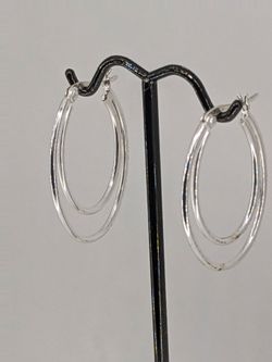 925 Sterling Silver Double Oval Hoop Earrings Dangle Hoops 3.48g