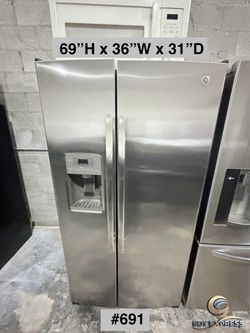 GE Stainless Steel Side-by-Side Refrigerator (#691) 3 months warranty