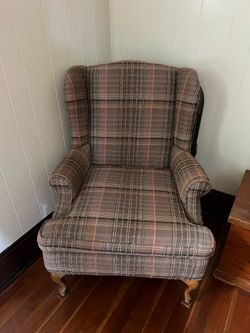 Plaid wingback chair