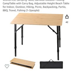 Wuromise Camping Table Bamboo Outdoor Folding Table