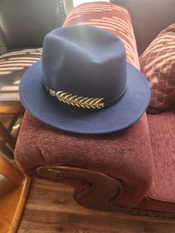 Navy Blue Wool Fedora Hat with Gold Band